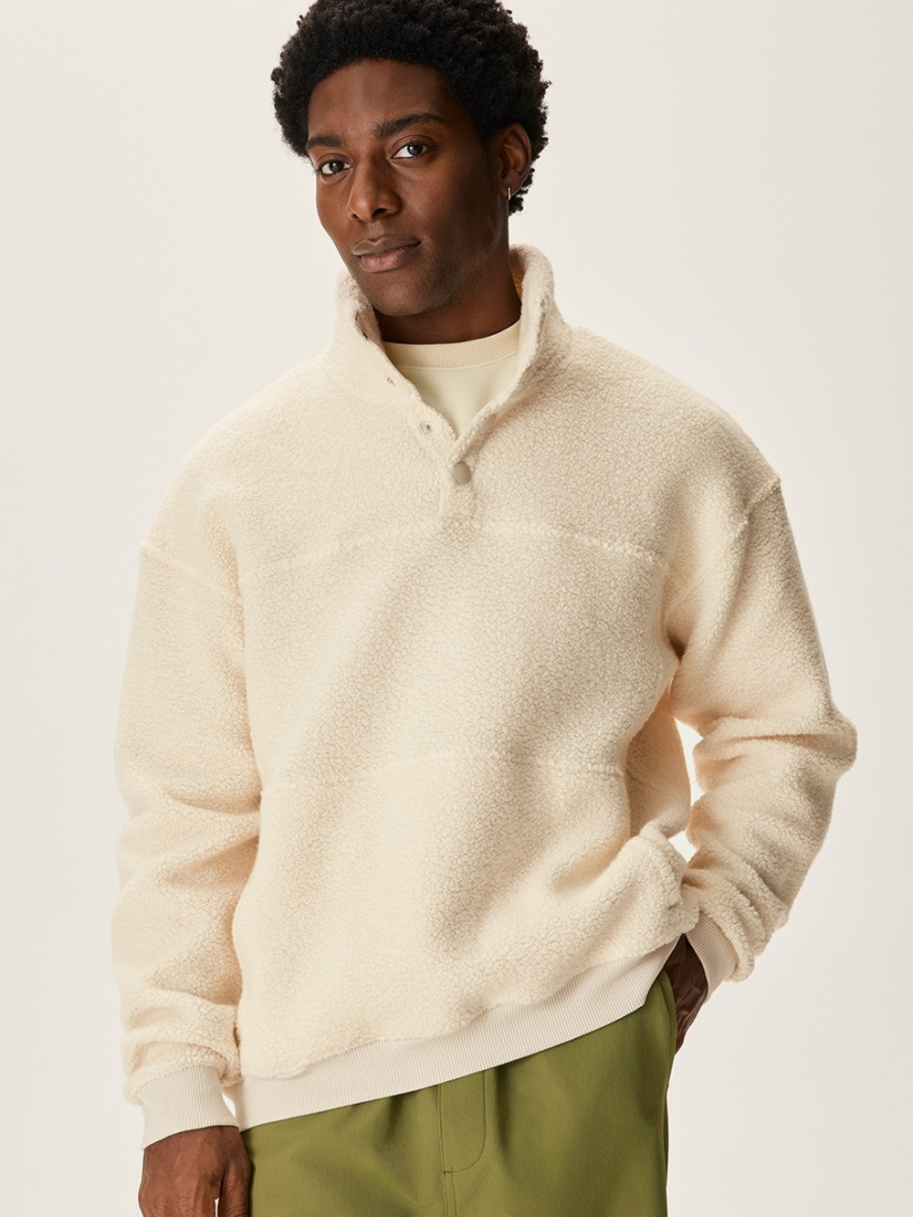 Outdoor Voices Cream Zip-Up Sherpa Pullover